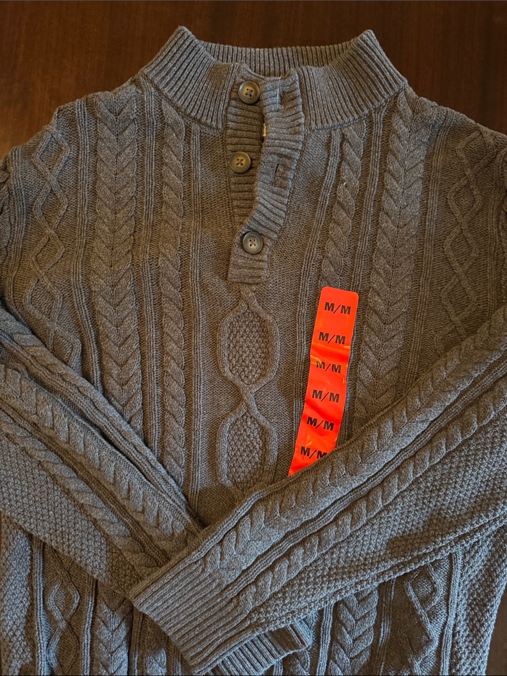NWT TIlley Men's Gray Cable Knit Henley Sweater - Medium
